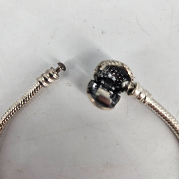 Pandora Moments Snake Chain Charm Bracelet 7.5" Pave Heart Clasp Sterling Silver - Picture 7 of 8